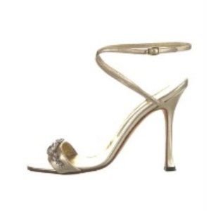 Manolo Blahnik Gold high heel sandals with crystals - size 6 -barely worn- SATC!